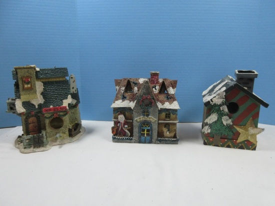 2 Cute Decorative Birdhouse Polyresin Skis-Skate-Sleds Lodge, Tin/Wood Christmas Design