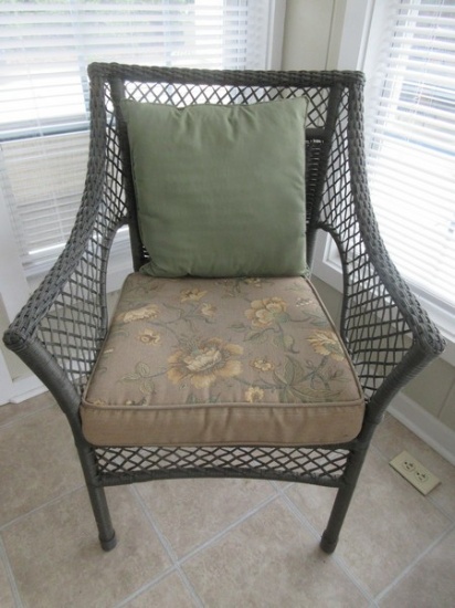 Simulated Wicker Flared Arm Chair w/Cushion & Accent Pillow