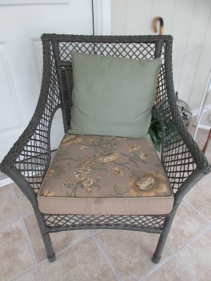 Simulated Wicker Flared Arm Chair w/Cushion & Accent Pillow