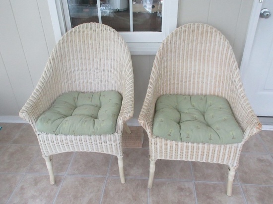 Pair Pier 1 Imports Rattan Wicker Heirloom Collection Curved High Back Chairs Painted Antique