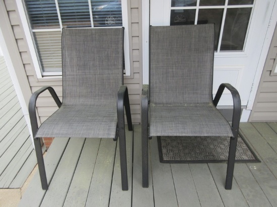 Pair Aluminum Frame Sling Back Arm Chairs Stackable by Palm Bay Weather Resistant