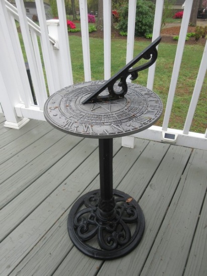Traditional Stylized Cast Iron Base Garden Aluminum Sun Dial-32", Est. $150
