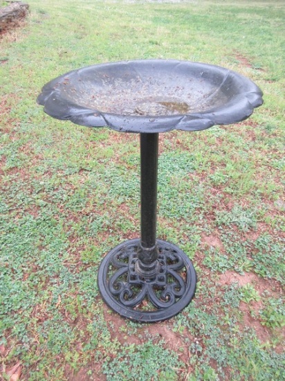 Ornate Cast Metal Pedestal 28" Bird Bath- 20"D