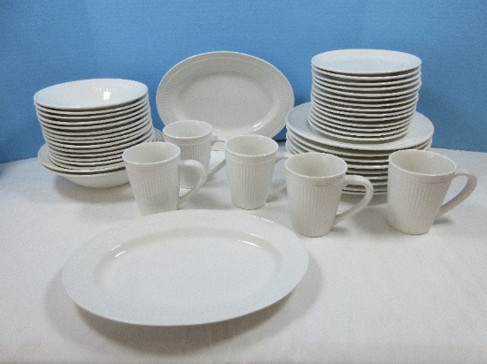 48pcs Totally Today China Mezzo Notte Pattern All White Embossed Ribs & Scrolls Design