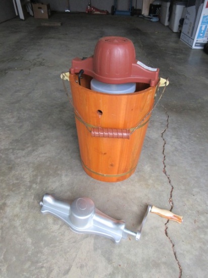 Large Wooden Ice Cream Churn Electric or Manual Crank-Approx 16 3/4"H