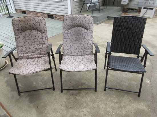 Lot 3 Lawn Patio Folding Chairs PVC Wicker & Other
