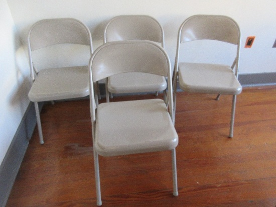 4 Meco Sudden Comfort All Steel Indoor/Outdoor Folding Chair Buff Powder-Doat Finish