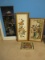 Lot Carved Acrylic hand Painted 2 Geishas & Child Dressed in Kimonos w/Shamisen Musical