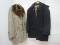 2 Men's Winter Coats Vintage Tweed Style Heather Design Over Coat Fauz Fur Collar Size 40,