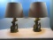 Abstract pair Vintage Mid Century Modern Ceramic Table Lamps Sculpted in Shape of Stylized