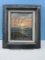 Original Oil on Board Beach Scene At Sunset Depicts Sea Oats Gentle Ocean Reflected Sun Artist