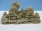 Vintage Intricately Heavily Carved Soap Stone Depicting Mountain Village Chinese Sculpture-