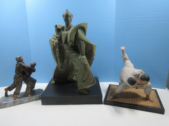 Lot Simulated Bronze Trophy Depicting A Judo Throw Polyresin 10" Sculpture Statuette, Vintage