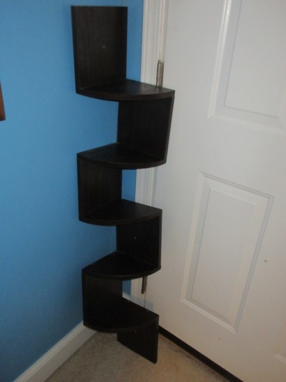 Unique Simulated Wood Grain Mid-Century Modern Corner 5 Tier What-Not Wall Display