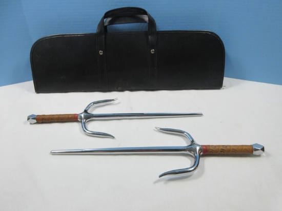 Pair Chrome Octagon SAIS 18" Demonstration Tool by Martial Artist Weapons Type of Dagger w/