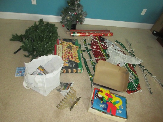 Lot Misc Christmas Decorations, Menorahs, Candles, Gift Wraps etc.
