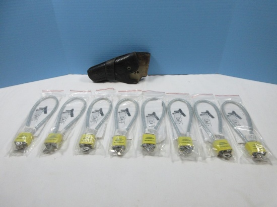 Lot Child Safe New Gun Locks w/Keys Vintage Tooled Leather Gun Holster