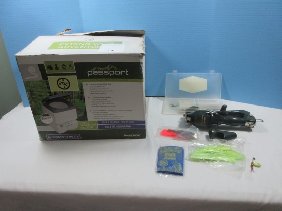 Lot Instant Fisherman Rod&Reel Set w/Lures & Passport Portable Toilet Extend Your Adventures
