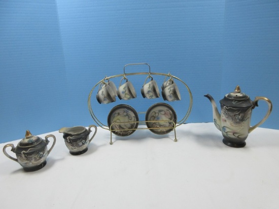 18pc Set Fleetwood China Moriage Dragonware Design Hand Painted Raised Design Gold Trim
