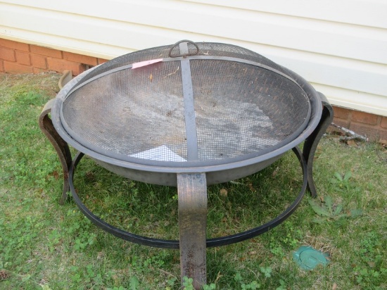 Mainstay 28" Round Steel Fire Pit w/Dome Wire Mesh Cover