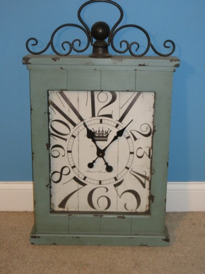 Chic Home Accents American Mercantile Stylized Wall Clock Distressed Teal Finish, Vintage Face