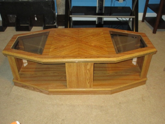 Transitional Modern Contemporary Simulated Oak Grain Coffee Table Irregular Hexagonal Shape