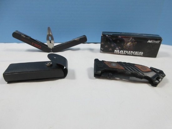 Lot USMC Marines M-Tech Officially Licensed Iron Mike Spring Assisted Linerlock Combo Blade