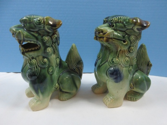 Pair Chinese Foo Dogs AKA Guardian Lions 7 1/2" Figurines