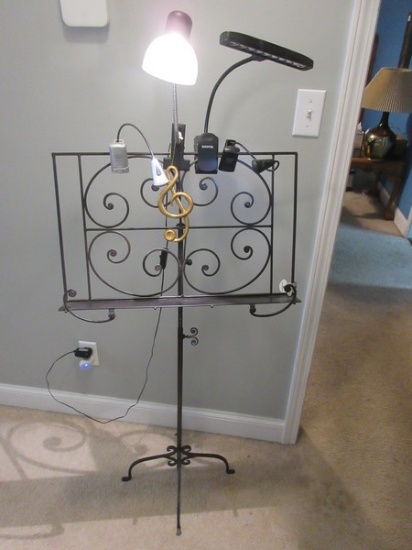 Wrought Iron Decorative Sheet Music Adjustable Stand w/Attached Lighting
