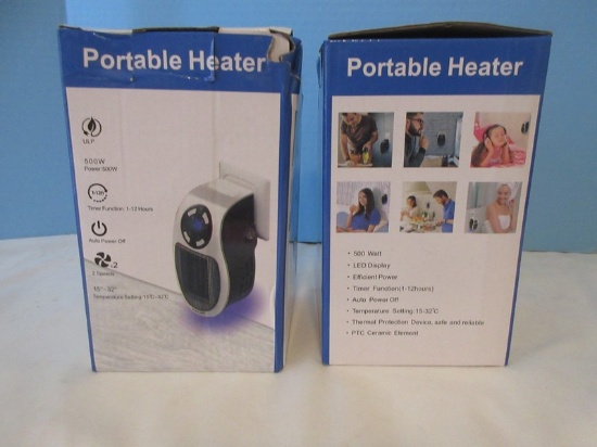 2 Portable Heater Units PTC Ceramic Element Timer Function LED Display-Auto Power Off