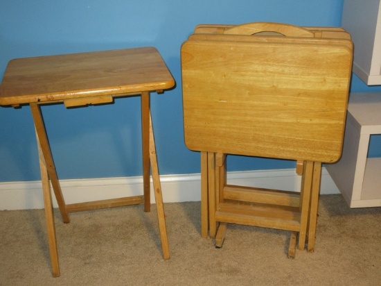 6pc Hardwood TV Folding Trays w/Center Handle Stand