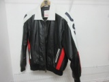 Michael Hoban USA Leather Bomber Jacket Knitted Cuffs Flag on Back Embroidery Stars USA on