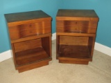 Pair Collector's Johnson Carper Furniture Fashion Trend Collection Walnut Veneer Nightstands