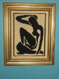 Unique Matisse Inspired Risque Black Nude Needlepoint Fauvism Stylized Mid 20th Century