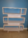 Marvelous Mid Century Modern Etagere White 3 Tier Open Back Bookcase Geometric Design
