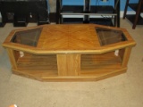 Transitional Modern Contemporary Simulated Oak Grain Coffee Table Irregular Hexagonal Shape