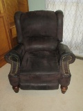 Classic Arm Chair Recliner w/Tack Trim Rolled Arms & Turnip Mahogany Feet