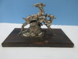Silvered Bronze Sculpture Leaping Gazelle Statue Art Deco Period Stylized Attributed to AF