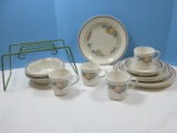 22pcs Corning Ware Corelle Durable Table Ware Abundance Pattern Fruits, Blue & Maroon Bands