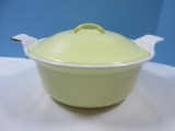 Vintage Le Creuset #22 Yellow Enameled Cast Iron Dutch Oven Pot & Lid Interior White-
