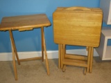 6pc Hardwood TV Folding Trays w/Center Handle Stand