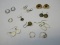 Lot Pierced Earrings Faux Pearl, Spiral Discs, Gold Tone Textured w/Onyx Cabochon Center, Discs,