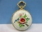Refined Vintage Ladies Bucherer Pendant Watch Jewels Hand Painted Floral Spray Gold Tone