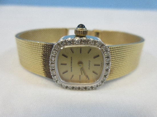Awesome Girard-Perregaux Quartz Ladies 14k Gold & Diamond-Set 14k Gold Bezel Sapphire