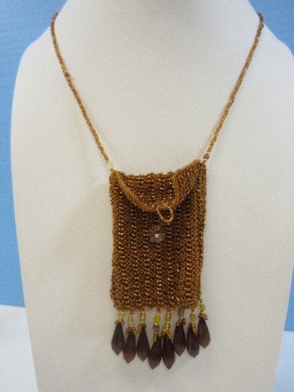 Adorable Amulet Small Bag Small Purse Flap Closure Beaded Strap & Amber Tassel Prisms-