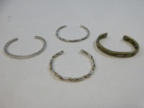 4 Bracelets Cuff Style Twisted Design, Spiral, Interwoven