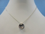 925 Sterling Silver Italy Box Chain Necklace Modern Disc Pendant- Wgt. 4.78G+/-