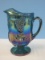 Colony Blue Carnival Pressed Glass Harvest Pattern Grape & Leaves Design 9 3/4