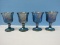 Set of 4 Colony Blue Carnival Pressed glass Harvest Pattern Grape & Leaves Design 5 3/8