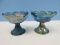 Pair Colony Blue Carnival Pressed Glass Harvest Pattern Grape & Leaves Design Single Light
